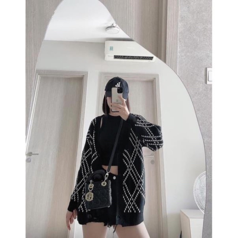 Áo khoác len cadigan, khoác len form rộng dáng dài chùm mông hoạ tiết sọc chéo hàng quảng châu freesize