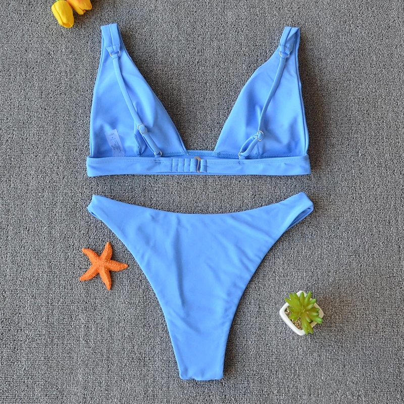 Bộ Đồ Bơi Bikini Hai Mảnh Màu Trơn Nâng Ngực Thời Trang Cho Nữ