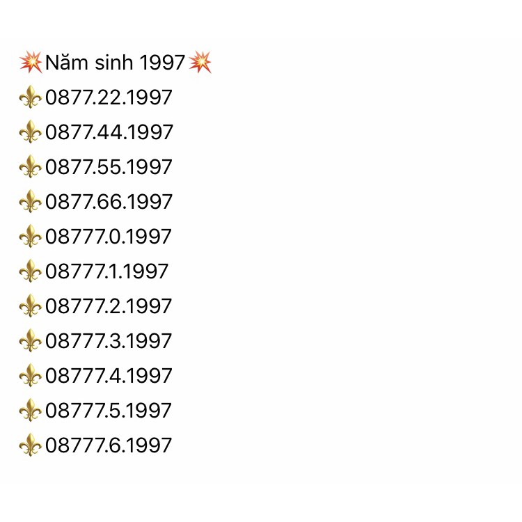 Sim năm sinh 2k1 , 1997, 96, 95, 94, 93, 92