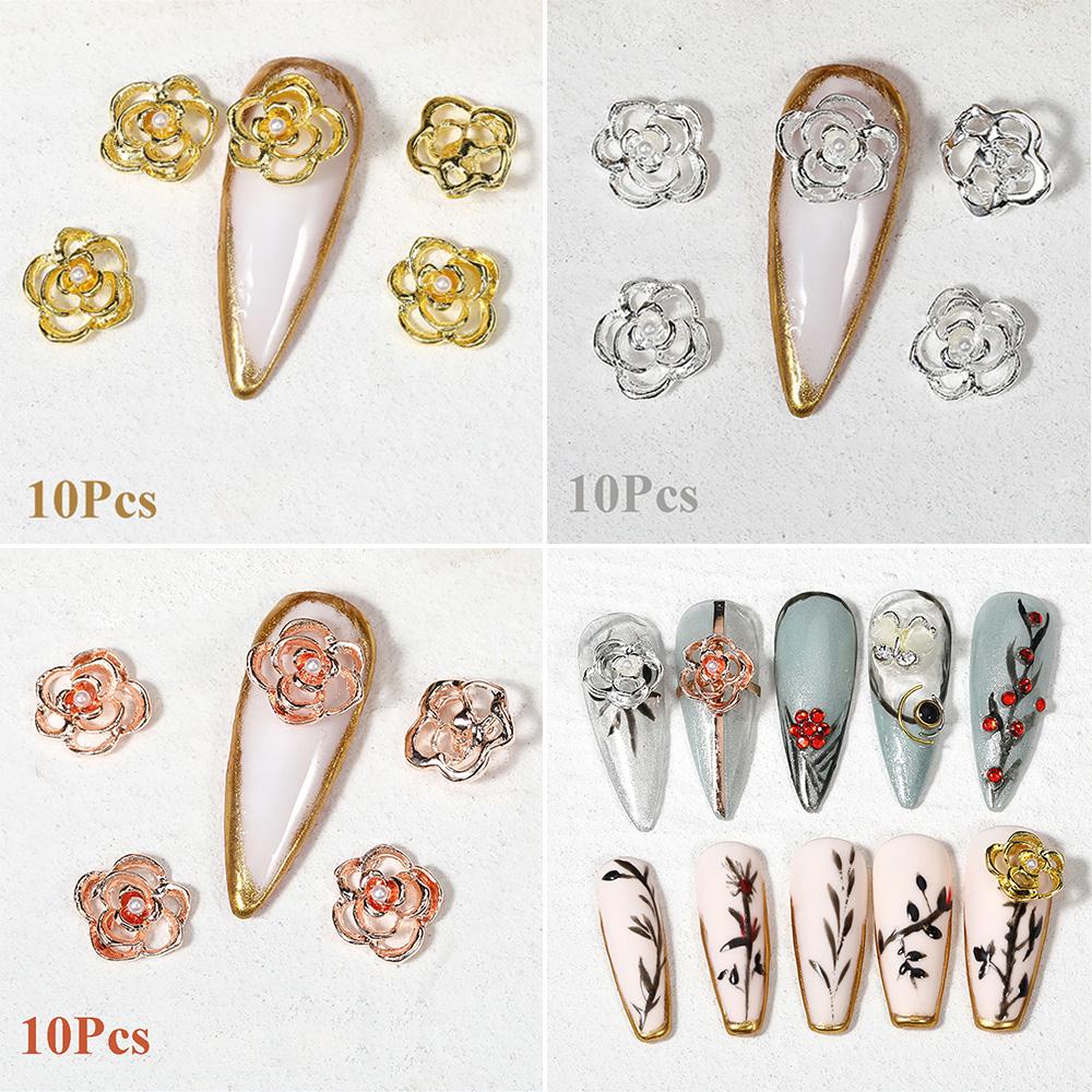 Set 10 Hoa Hồng Trang Trí Móng Tay|Phụ Kiện Trang Trí Móng Tay Bằng Hợp Kim Lấp Lánh