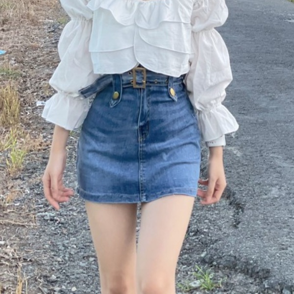 Chân váy jean chữ a , chân váy jean nữ kèm đai , chất jean co giãn hàng loại 1 PLV08