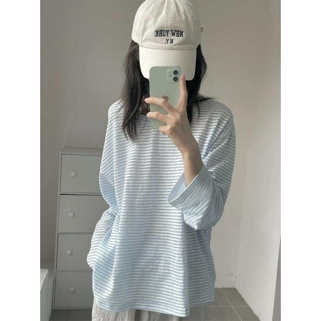 Áo Thun Nữ Tay Dài Dáng Ôm Kẻ Sọc Ngang Thời Trang 67751
