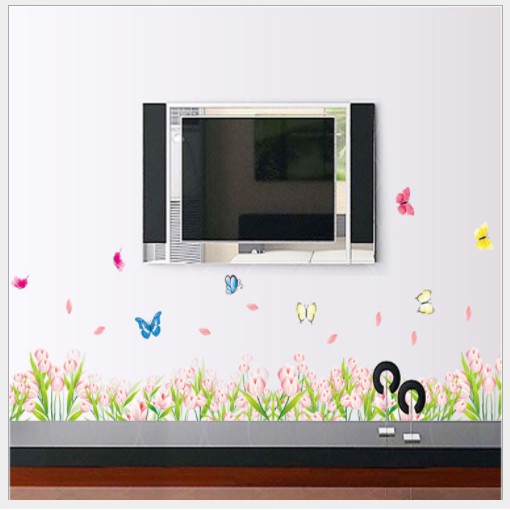 Decal trang trí chân tường Hoa lá và bướm mẫu mới