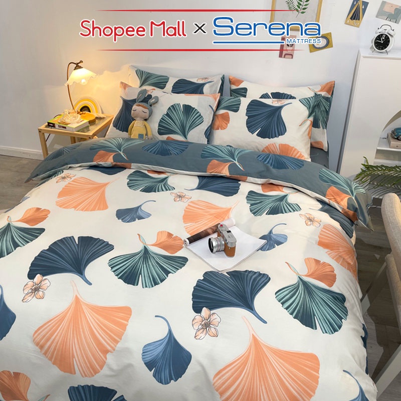 Ga Giường Đẹp 5 Món Cotton Living SERENA Cao Cấp Set Chăn Ra Grap Drap Gối Đệm Nệm Trần Bông Trải Phủ Bọc Giường Cao Cấp