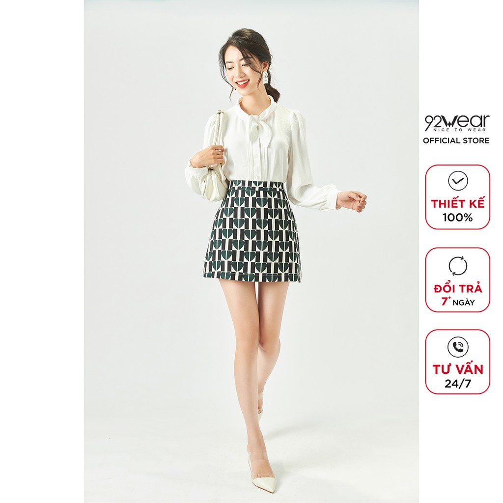 Áo sơ mi nữ dài tay nơ cổ 92WEAR thiết kế công sở thanh lịch ASA1690