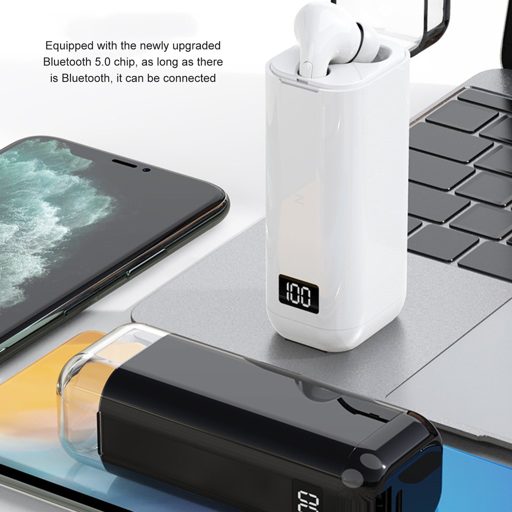 Tai Nghe Nhét Tai Bluetooth Không Dây Màu Trơn Kèm Hộp Sạc Tiện Dụng Ốp