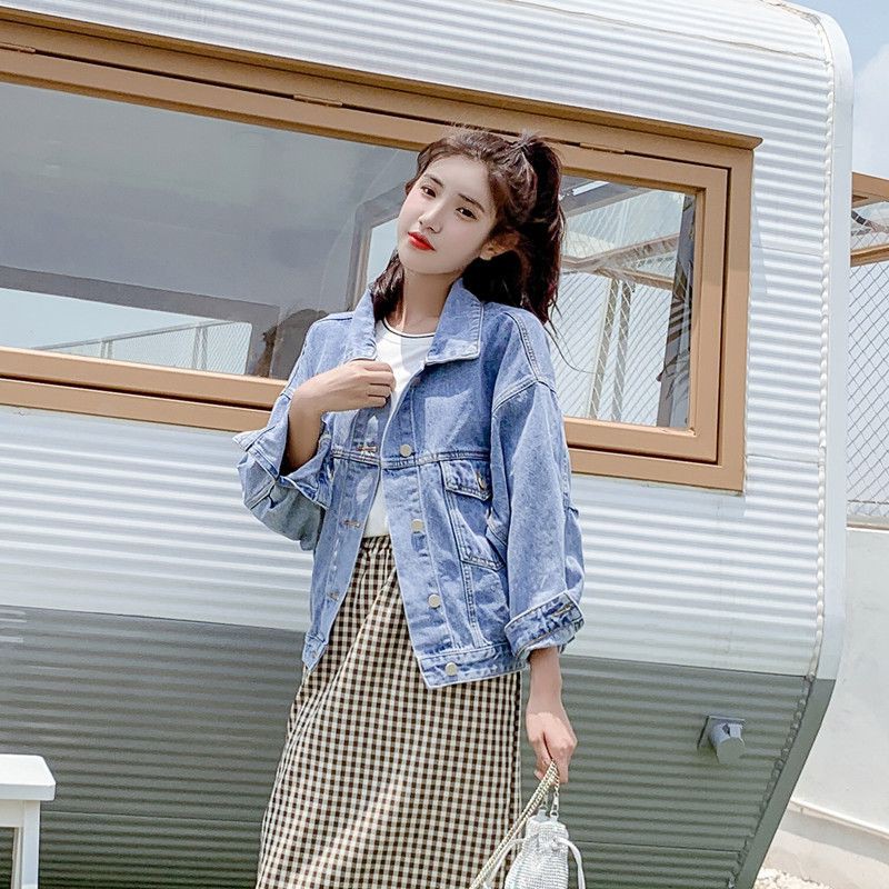 Áo Khoác Denim Dáng Rộng Tay Cánh Dơi Phong Cách Vintage Hàn Quốc Cho Nữ