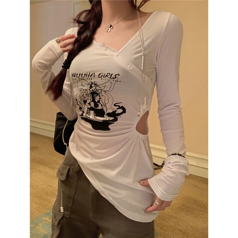 NRVP Áo Thun Nữ Oversize Cổ Tròn Dài Tay Kiểu Hàn Quốc