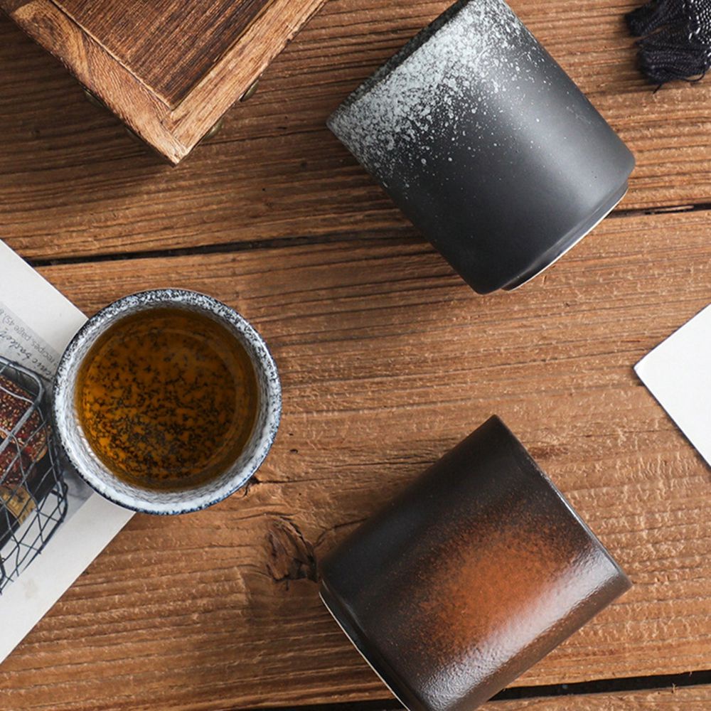 Cốc uống trà HEALMEYOU bằng gốm sứ không tay cầm phong cách Nhật Bản cổ điển