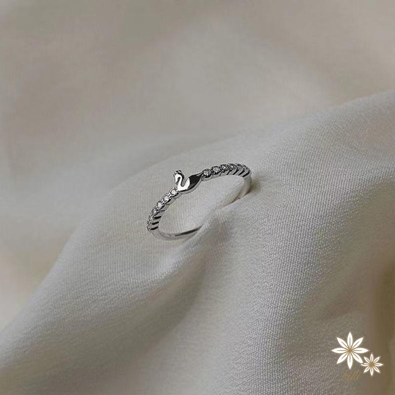 【kifli】Nhẫn Hở Mạ Bạc 925 Hình Thiên Nga Nhỏ Phong Cách Hàn Quốc Thời Trang Cho Nữ