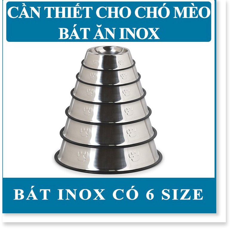 HN Bát / chén ăn inox chống lật dành cho chó mèo gồm 2 loại bát inox chó sơn màu và bát inox mèo không màu