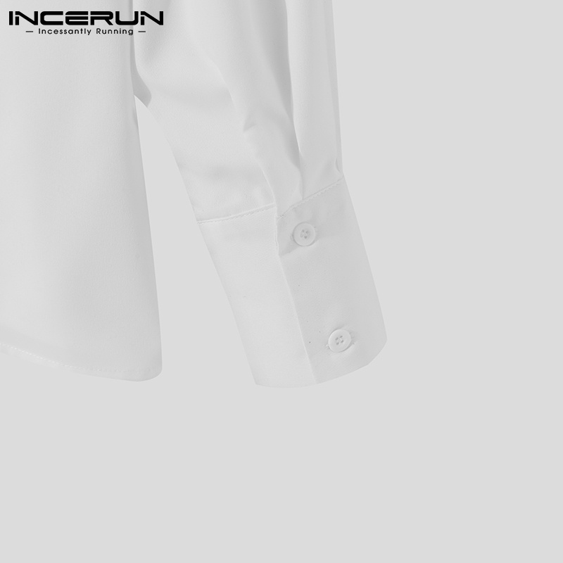 Áo thun INCERUN tay dài cổ rộng màu trơn thời trang Hàn Quốc cho nam