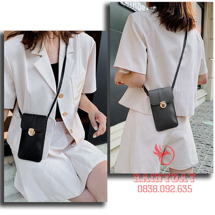 Túi đeo chéo nữ nhỏ mini đựng điện thoại đi chơi thời trang bằng da 2 ngăn sau trong suốt cảm ứng | BigBuy360 - bigbuy360.vn
