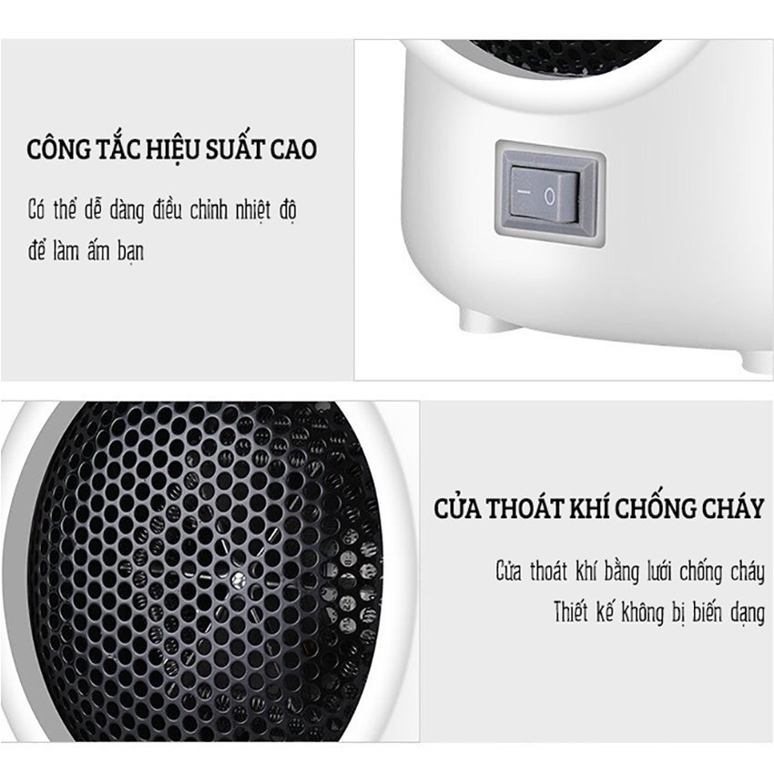 Quạt sưởi mini để bàn, Máy sưởi mini để bàn yên tĩnh nhỏ gọn công suất 400w