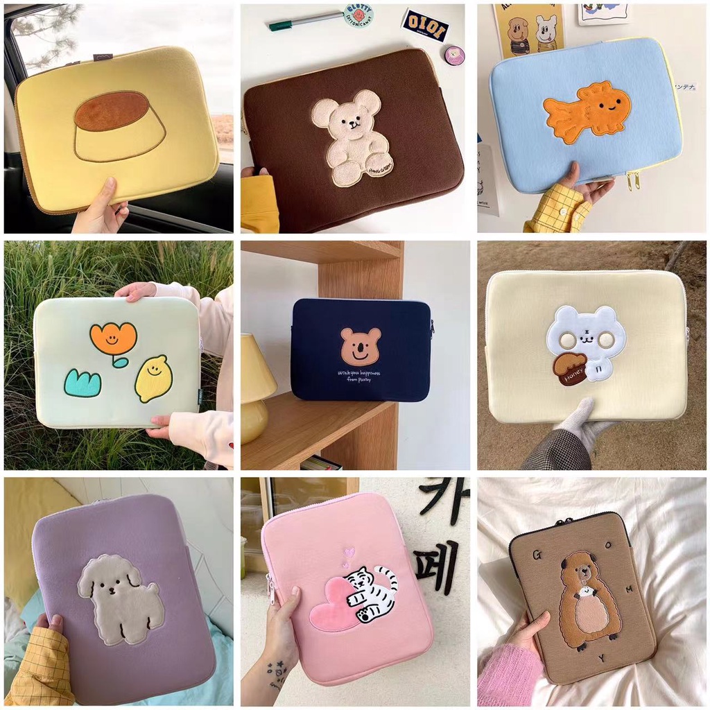 Túi đựng máy tính bảng/ laptop họa tiết hoạt hình Hàn Quốc xinh xắn thích hợp cho iPad 11 inch 13 inch 15 inch