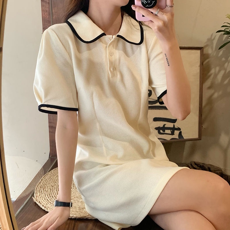Đầm Polo Tay Ngắn Dáng Ôm Họa Tiết Kẻ Sọc Thời Trang Mùa Hè Hàn Quốc 2022 Mới