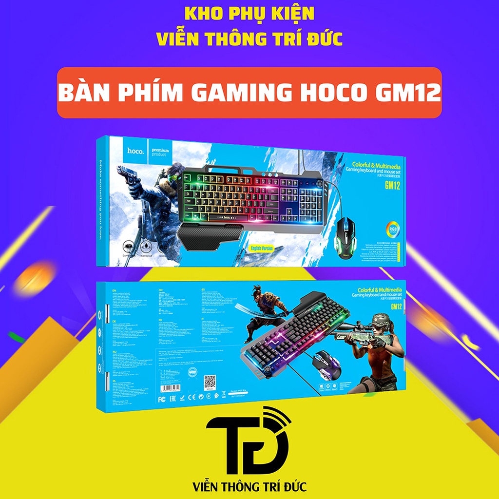 Bộ Bàn Phím Và Chuột Gaming Hoco GM12/GM11/GM16 + Lót Chuột LED RGB Tùy Chỉnh Chế Độ Đèn + Chuột Không Dây Cho Máy Tính