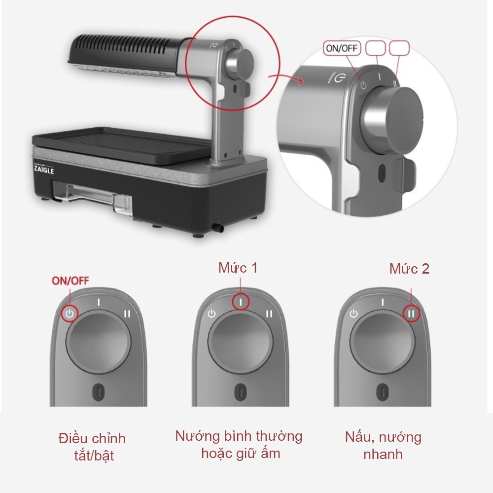 Bếp nướng không khói ZAIGLE bản 2 khay nướng chữ nhật