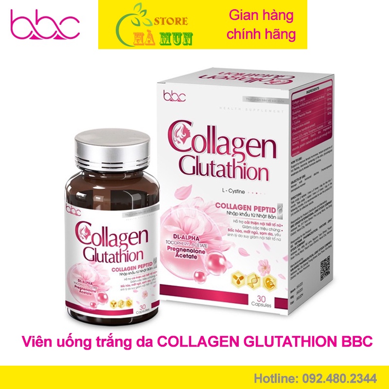 Viên uống trắng da COLLAGEN GLUTATHION BBC tăng nội tiết tố nữ, giảm thâm mờ nám, tăng sinh collagen giúp da khoẻ đẹp