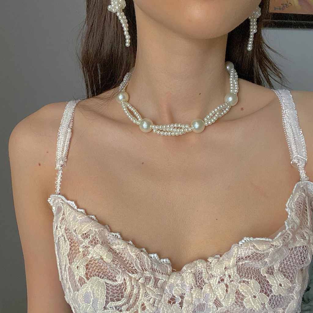 Lily Diana Pearl Set | Set Vòng Cổ Choker + Khuyên Tai Đính Hạt Style Hàn Quốc