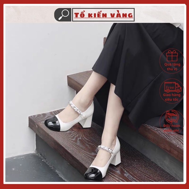 Giày cao gót 7 phân quai xích ngọc đế vuông Tổ Kiến Vàng L00061