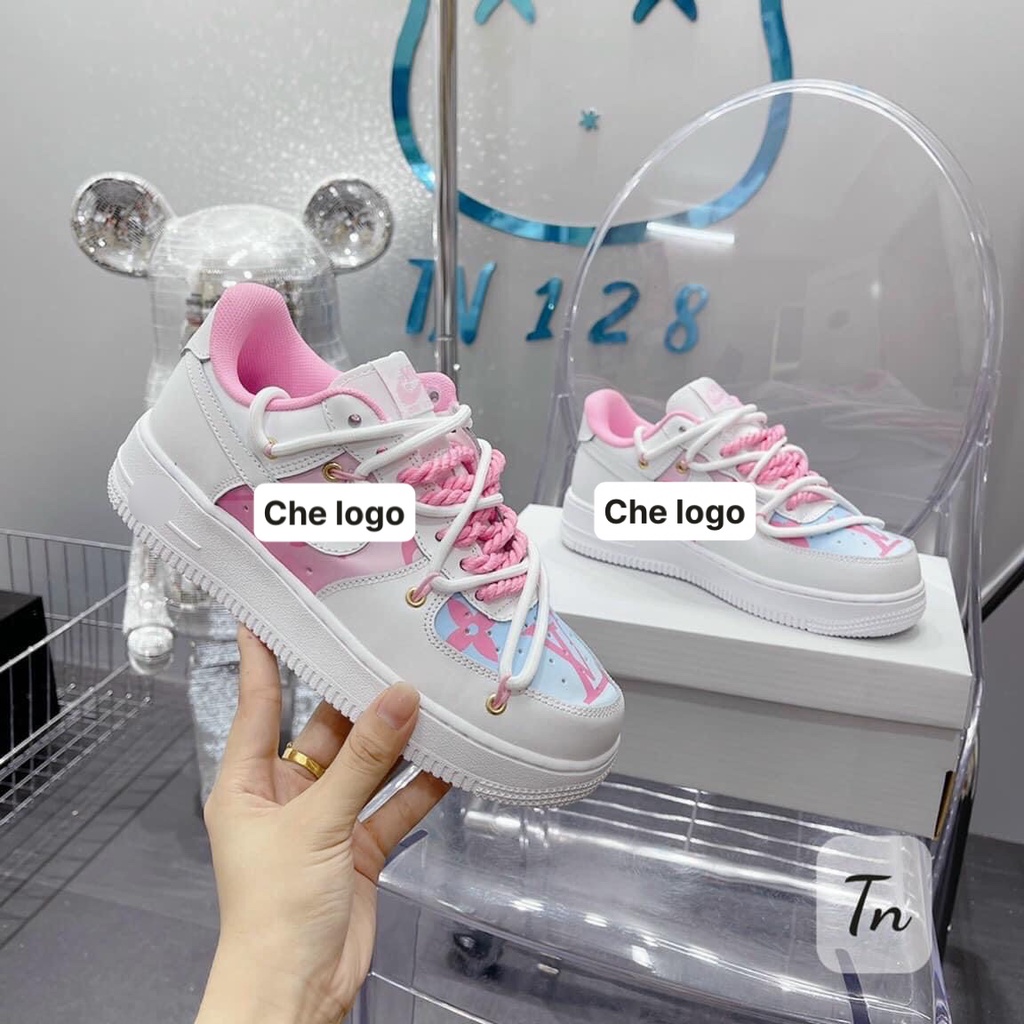 Giày thể thao AF.1 LV trắng hồng mẫu mới, giày sneaker LV trắng hồng fullsize Nữ