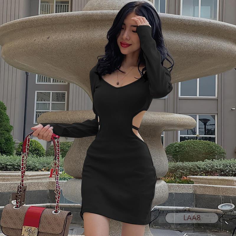 YS-Women Solid Color Long Sleeve Spring Wrapped Hip Dress | BigBuy360 - bigbuy360.vn