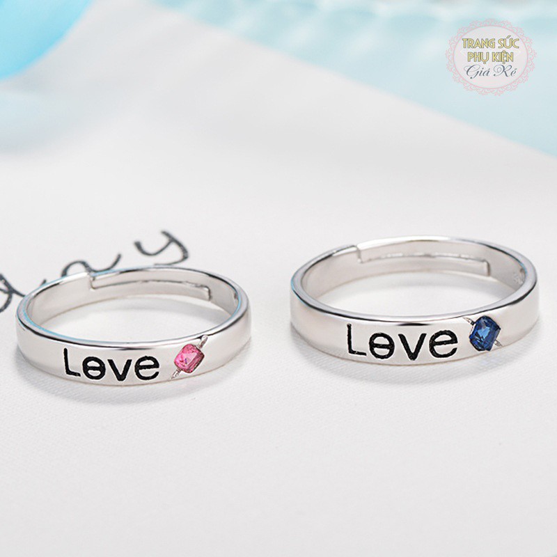 Nhẫn cặp nam nữ mẫu mới chữ LOVE hạt đá màu NC10, S925, giá rẻ