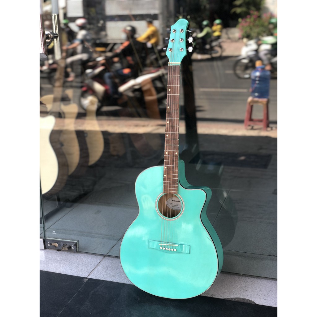 Đàn guitar acoustic giá rẻ màu xanh lá tặng kèm bao và phím gãy