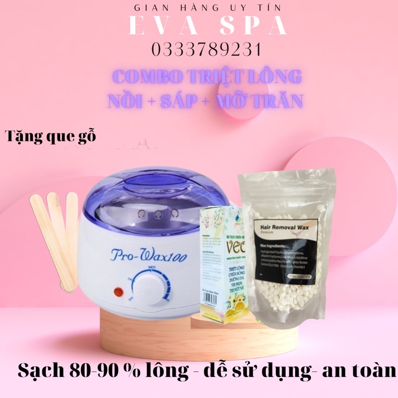 Bộ triệt lông tại nhà gồm Nồi Nấu Sáp Pro Wax 100 + 100g Sáp Và Mỡ Trăn