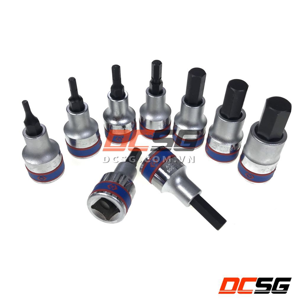 Bộ đầu tuýp xi bạc 1/2&quot; ra đầu lục giác đen 09 cái Kingtony 4110PR | DCSG