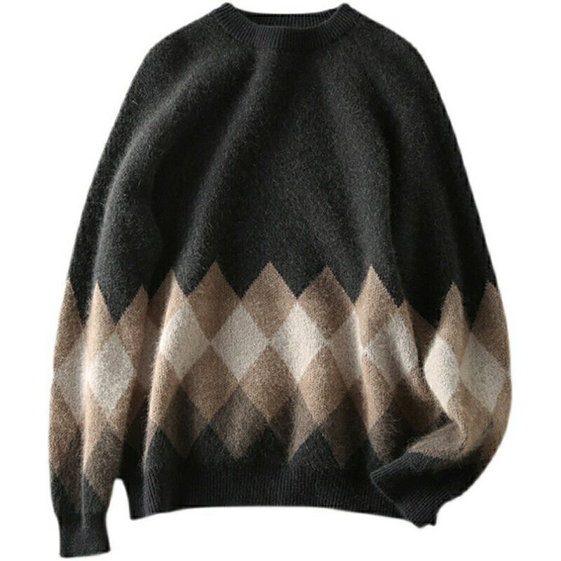 Áo Len Dày Dáng Rộng Màu Sắc Tương Phản Phong Cách Phương Tây Thời Trang Thu Đông Cho Nữ