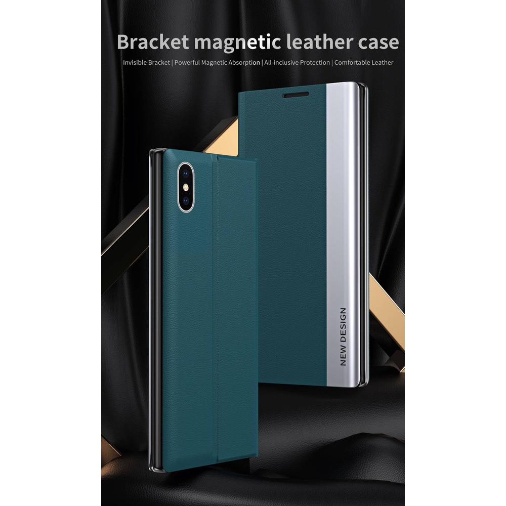 Bao da nắp lật từ tính phối màu tương phản kèm giá đỡ thích hợp cho Iphone 11 Pro Max XR X XS