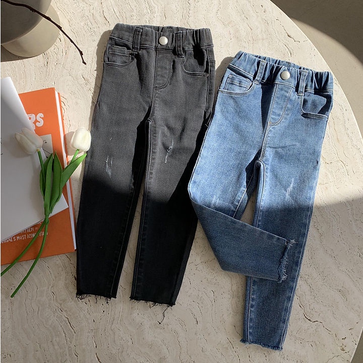 Quần Legging Bé Gái Quần Jean Dài Lưng Cao Thiết Kế Dễ Thương Cho Bé Gái