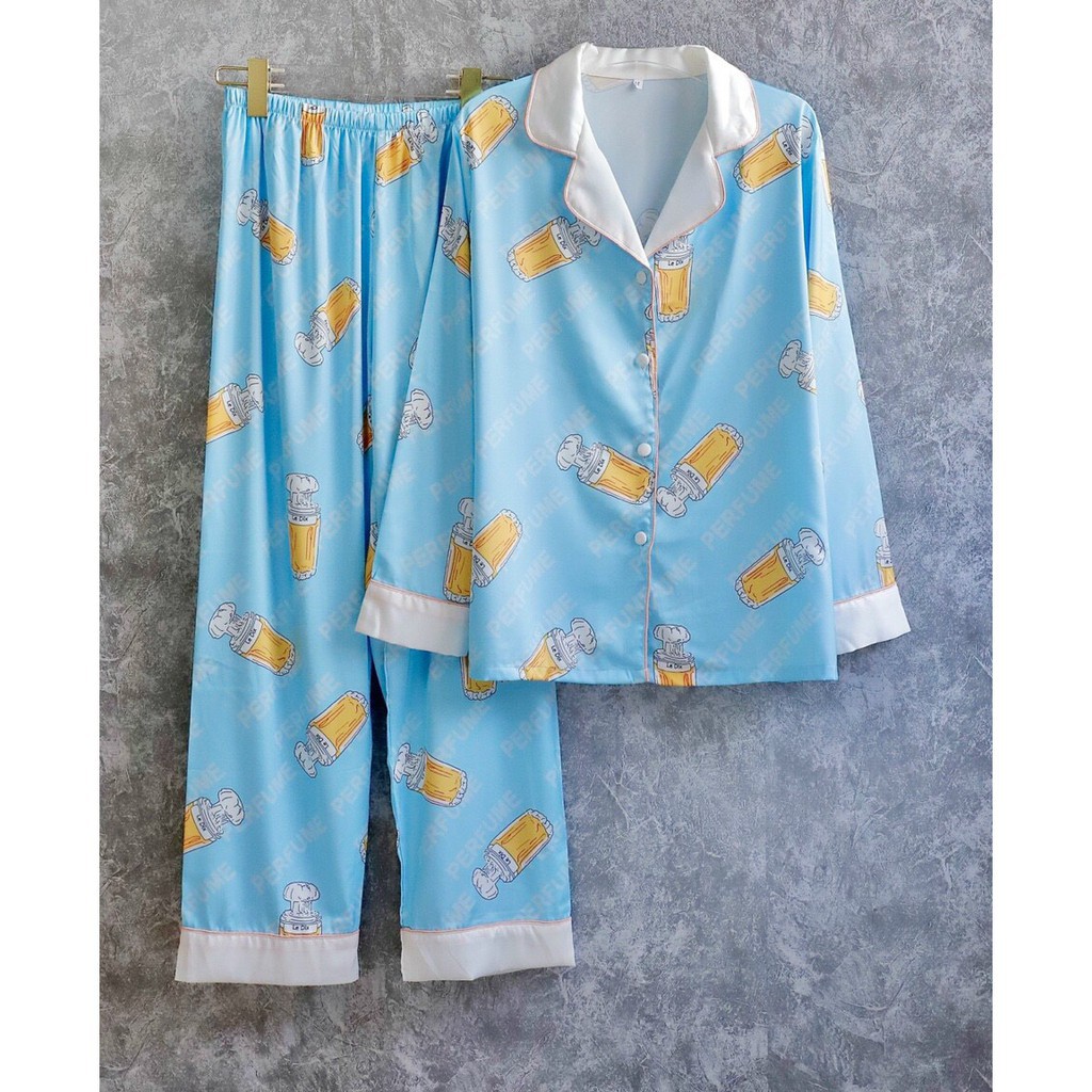 [Hàng Sẵn chuyên Sỉ] B151 Bộ ngủ pijama lụa QCCC tay dài quần dài,  in hình siêu dễ thương vải lại siêu đẹp.