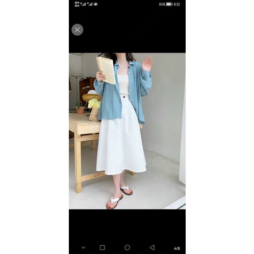 Chân váy kaki xoè dài cúc ngọc