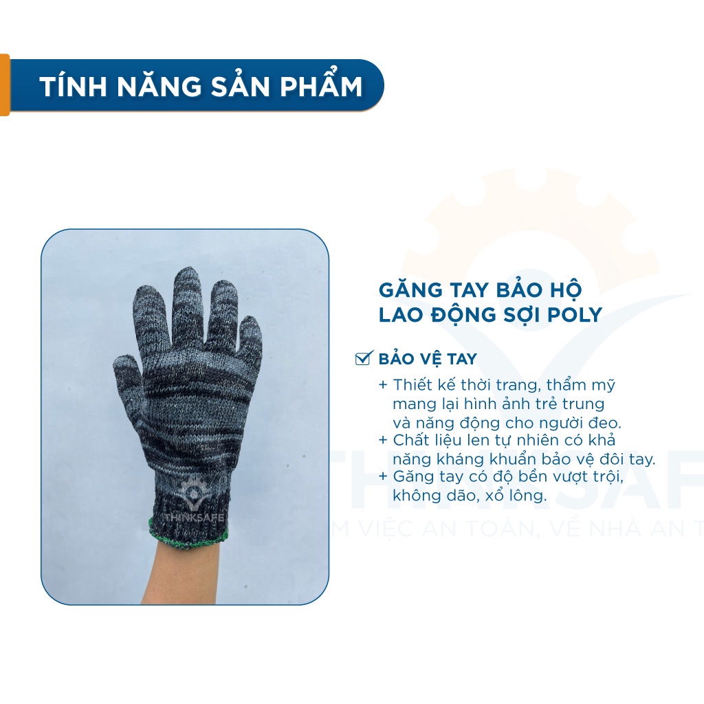 Găng tay bảo hộ lao động sợi len ôm sát, chống trượt, thao tác linh hoạt, găng tay len trắng muối tiêu dày - THINKSAFE
