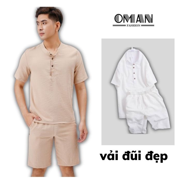 Bộ đũi nam cổ tàu 4 khuy, chất đũi xước dày dặn - OMAN BH22