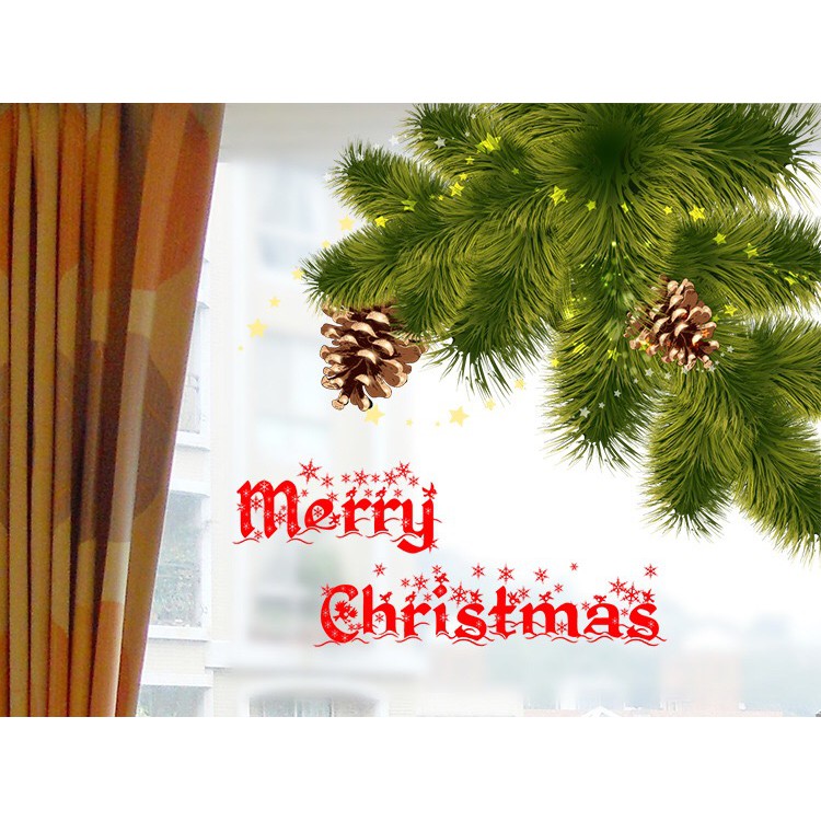 Decal dán kính Cao Cấp - Trái Thông chúc lễ Merry Chrismas ( 60x58 )