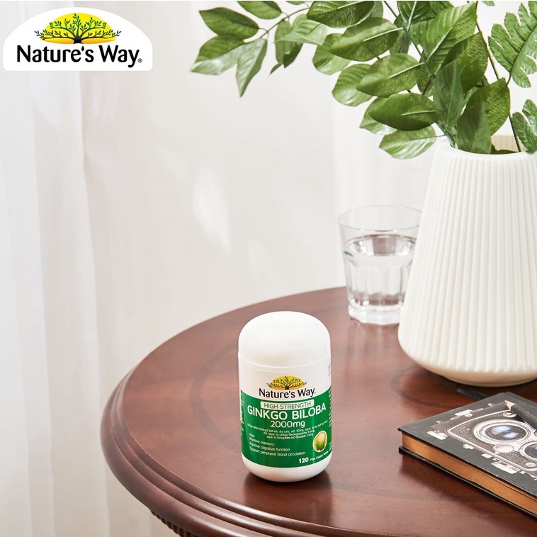 Viên Uống Bổ Não Ginkgo Biloba  2000mg NATURE'S WAY Tăng Tuần Hoàn Máu, Tăng Cường Trí Nhớ, Chống Oxi Hóa, Hộp 120 Viên