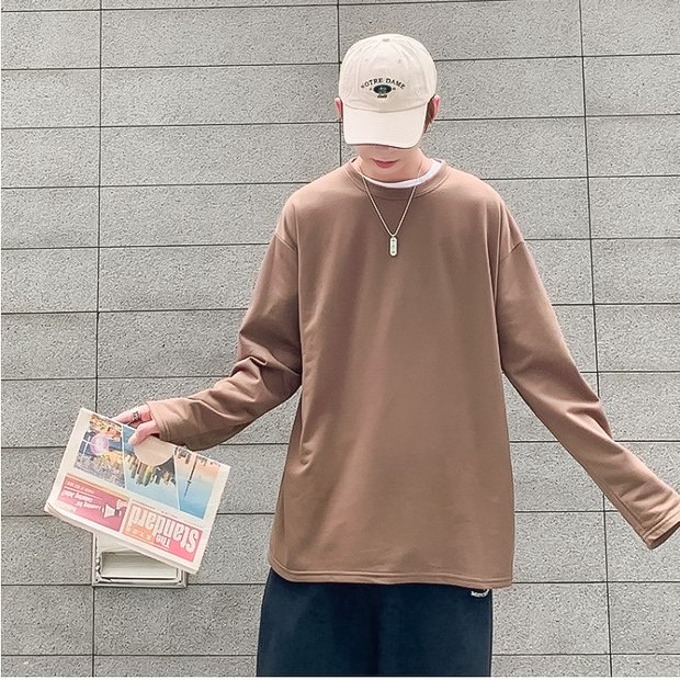 Áo thun dài tay trơn  MÀU CACAO  phông Unisex nam nữ tee oversize form rộng pull Ulzzang Streetwear thu đông vải mềm