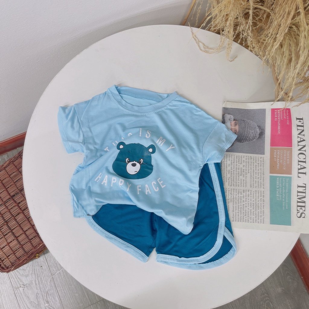 Đồ bộ cộc tay chất thun lạnh họa tiết gấu cực đẹp thoáng mát mùa hè cho bé trai bé gái AM912 TTR339