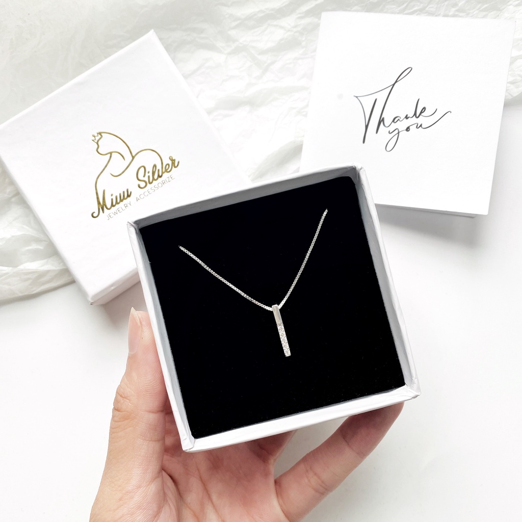 Dây chuyền bạc 925 Miuu Silver, vòng cổ nữ 1D Line đính đá