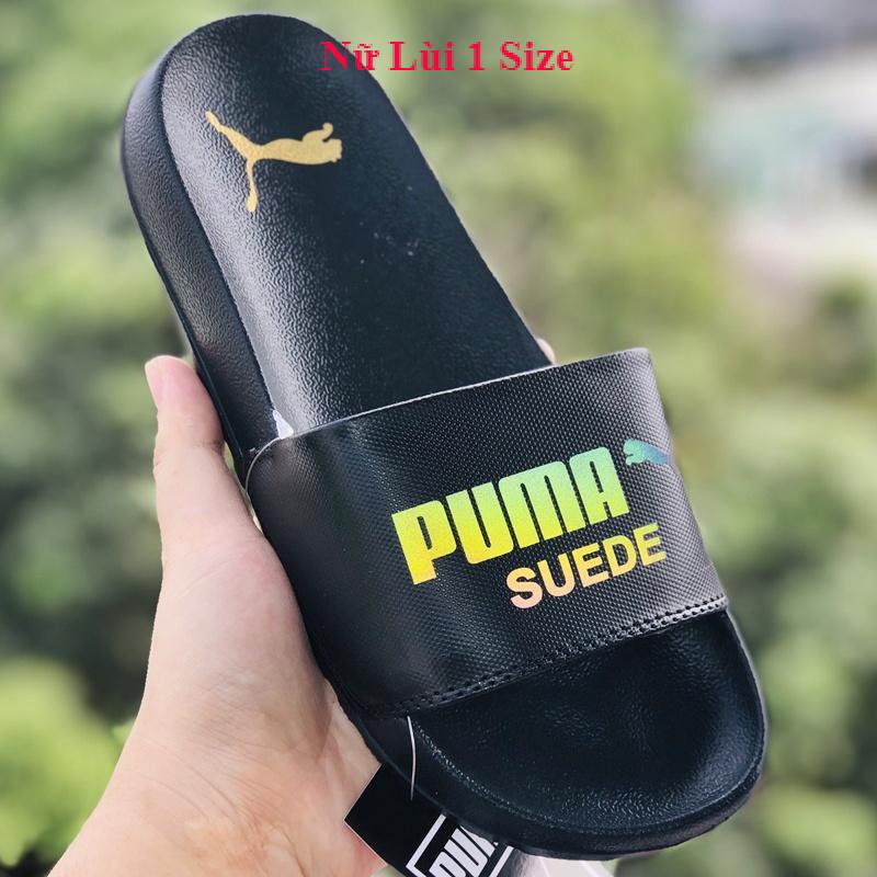 Dép unisex puma phản quang ❤️FREESHIP + Hộp❤️  dép quai ngang hình con báo mlb nam nữ thể thao kèm tem tag mác, màu đen