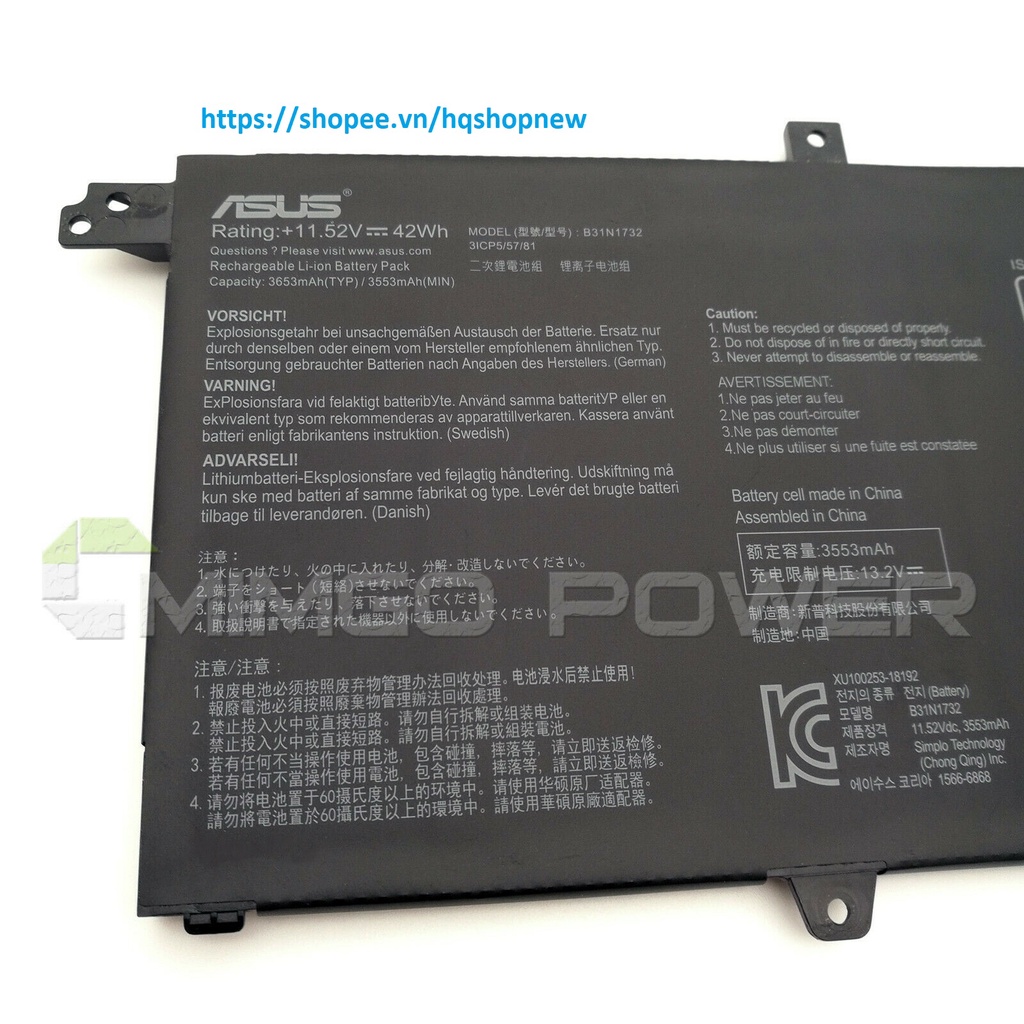 ⚡️[Pin zin] Pin laptop Asus B31N1732 dùng cho VivoBook S14 S430FA S430FN S430UA X430UF 42Wh