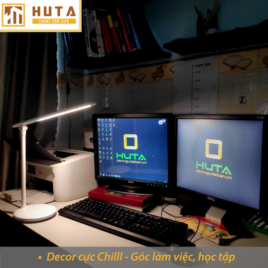 Đèn Bàn Làm Việc Cao Cấp, Tăng Giảm Màu Sắc, Ánh Sáng, Bóng Led, Pin Sạc Tích Điện, Dùng Làm Đèn Học - HUTA LV2