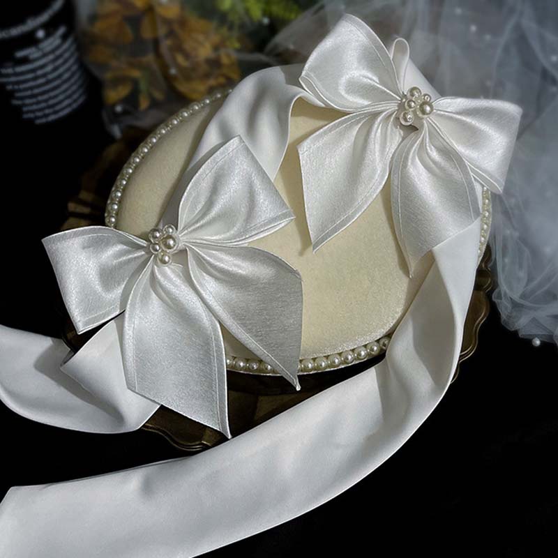 Kẹp Tóc Nơ Satin Phong Cách Tối Giản Cho Cô Dâu