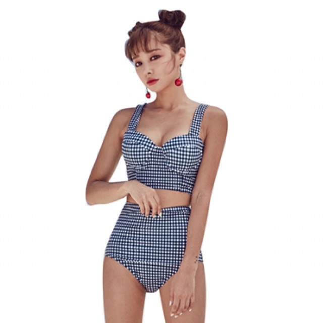 Bikini bộ đồ bơi nữ hoạ tiết kẻ xanh | BigBuy360 - bigbuy360.vn
