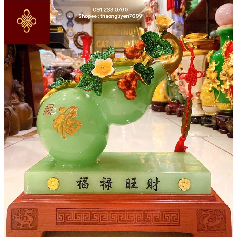 Tượng trái hồ lô phong thuỷ màu xanh ngọc bích (cao 33, dài 30, rộng 14)