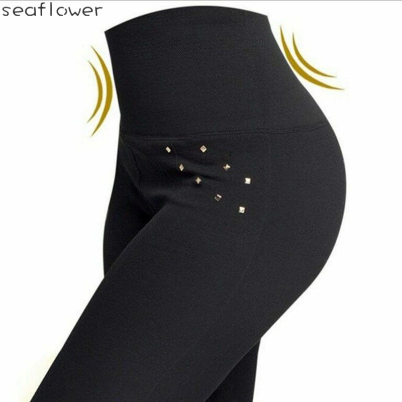 Quần Legging Lưng Cao Có Khóa Kéo Đính Đá